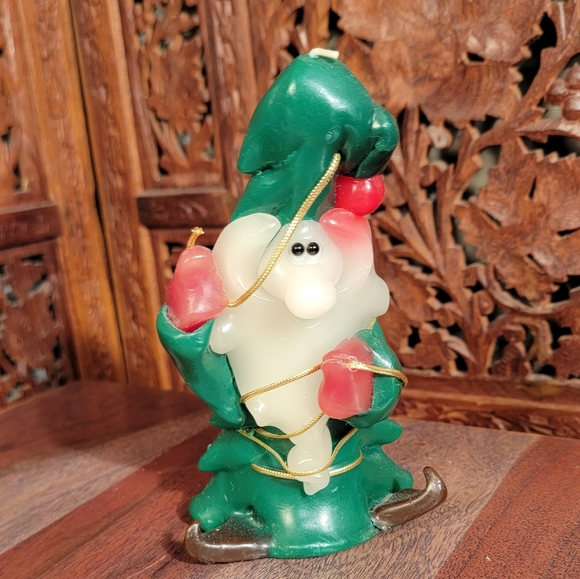 Vintage Nothern Lights Christmas Tree Gnome Handmade Candle - Picture 1 of 9